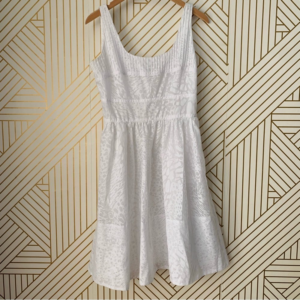 Calvin Klein pleated bust Fit & Flare white overlay Dress cheetah leopard 8